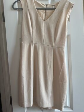 Textured V-Neck Mini Dress in Light Beige by Ann Taylor
